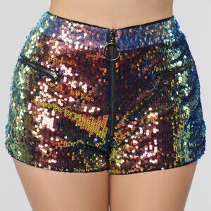 Plus Size Rainbow Sequin High-Waist Shorts – Festival Party Clubwear (2X)